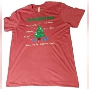 Red Graphic T-Shirt with Christmas Tree Design